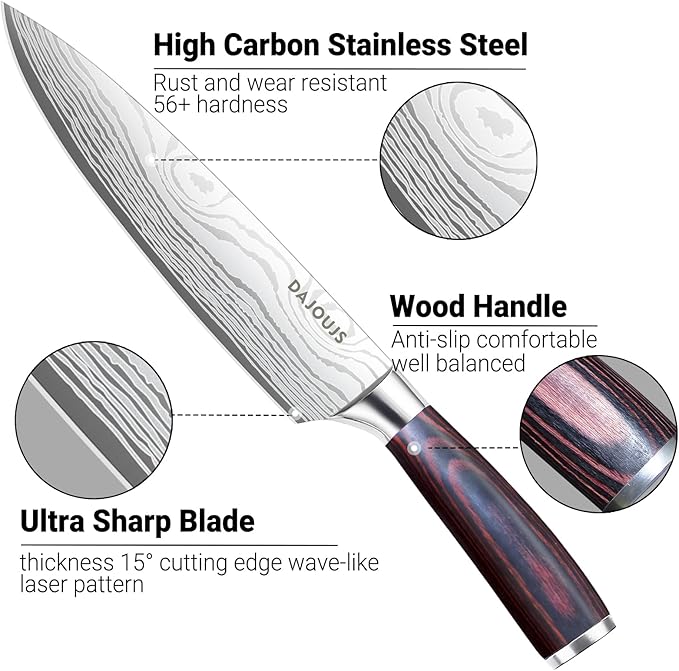 3-Piece Kitchen Chef Knife Set - 8" Chef Knife & 7" Nakiri Knife & 5" Utility Knife, Professional High-Carbon Stainless Steel Ultra Sharp Knives with Ergonomic Wood Handle & Gift Box for Cooking