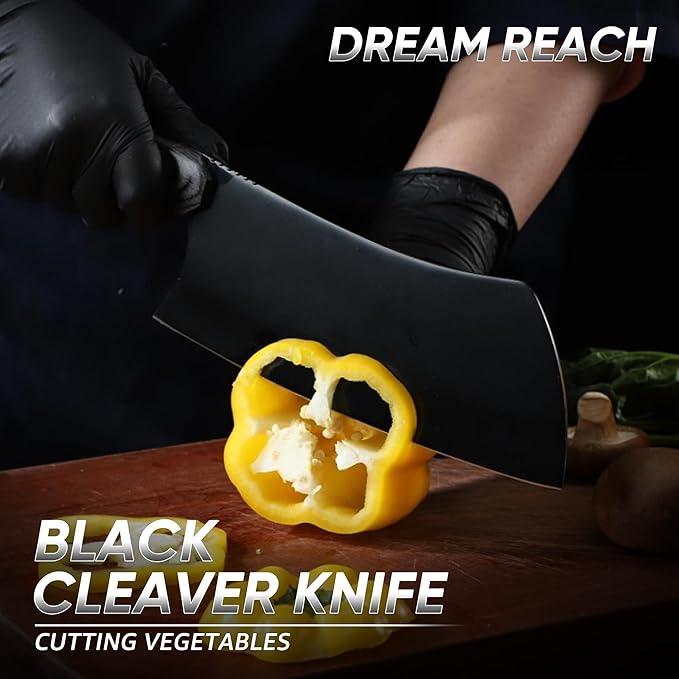 Dream Reach Meat Cleaver Knife- Full Tang Hand Forged Black Butcher Knife for Kitchen BBQ, Birthday Mother Father Gift