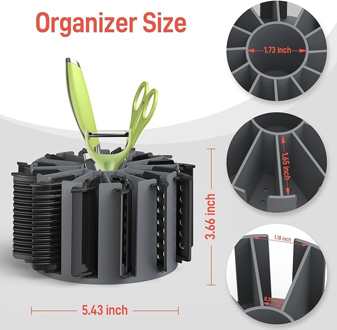Silicone Storage Rack for Rotary Cheese Grater Blades, Kitchen Multi-Functional Storage Blade Holder, Flexible & Durable, Non-Slip, Quiet, Dishwasher Safe, without Blades (Grey)