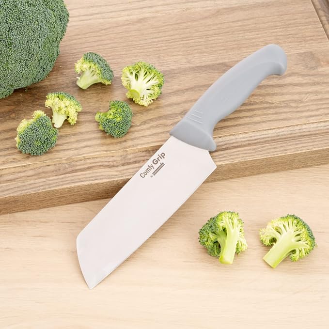 Restaurantware Comfy Grip 6.5 Inch Vegetable Knife 1 Sharp Cooking Knife - Ergonomic Handle Non-Slip Grip Gray Stainless Steel Kitchen Knife Dishwashable Slice And Dice Fruits Or Vegetables