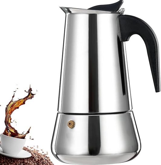 DITOSH 4 Cup Stovetop Espresso Maker Stainless Steel Moka Pot Stove Top Percolator Italian Coffee Makers Capable Mocha Greca Machine Cafe Classic Induction Cookers for Home and Camping 200ml 6.6oz