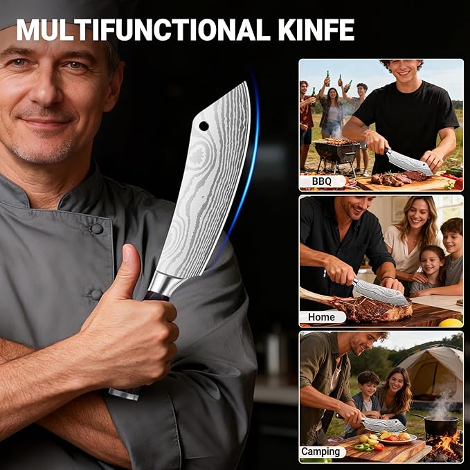 8-Inch Meat Cleaver Butcher Knife - High-Carbon Stainless Steel Professional Cleaver Chefs Knife Cutting Knives with Ergonomic Wood Handle & Gift Box for Cooking