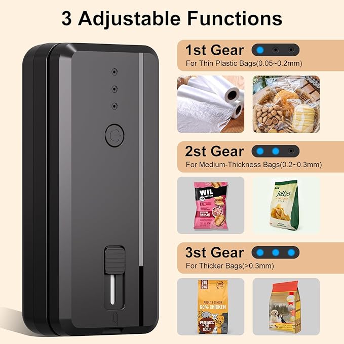 Mini Bag Sealer 2 in 1 Chip Bag Sealer and Cutter USB Rechargeable Heat Sealer Machine Sealer Portable sealer with Lithium 1300mAh Battery kitchen food packaging bag resealer (Gray)