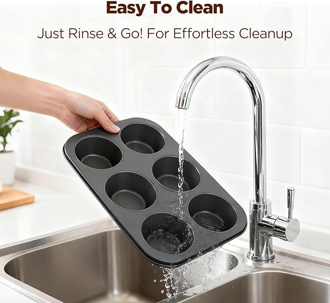 VEOOK 2 Pack Jumbo Muffin Pan, Texas Size Nonstick Cupcake Pan, 6-Cup Giant Muffin Tin, Carbon Steel Baking Pan for Muffins, Cupcakes, Brownies, Easy Clean & Heavy Duty(JP-01)