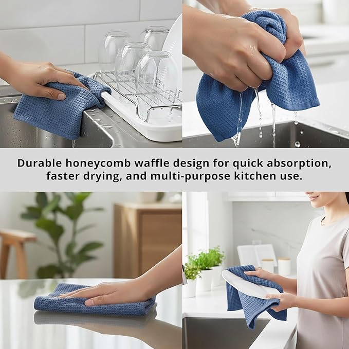 PurpleEssences Waffle Weave Kitchen Towel, 100% Cotton 15x25 Inches, with Hanging Loop Soft Absorbent Quick Drying Dish Cloth, Tea and Hand Towels, 6 Pack - Christmas Holiday Winter - Smoky Grey