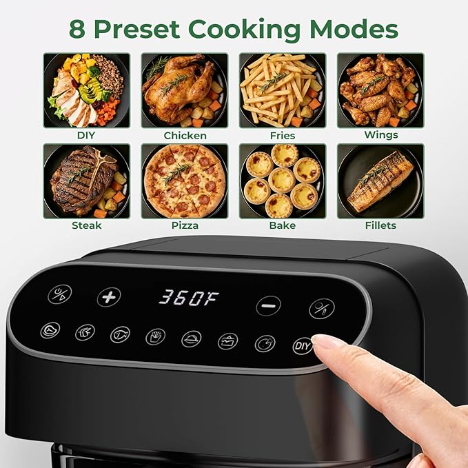 Havato 5 Quart Glass Air Fryer with Visible Window, Non-Toxic High Borosilicate Glass Basket (No Coating), Airfryer Oven with 8 Preset Modes, PTFE/PFSA Free, Dishwasher Safe, Black