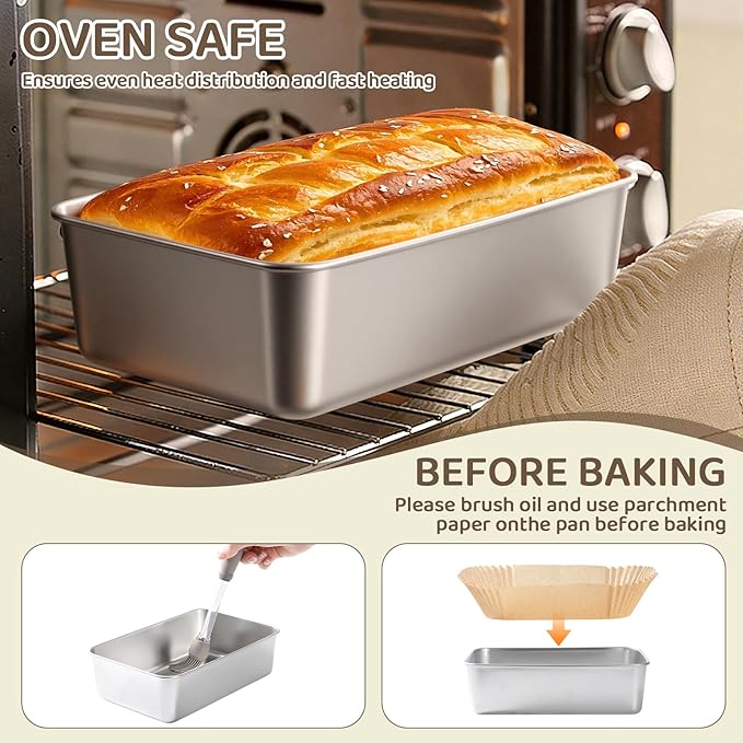 FDKYOEK 8 Pack Large Stainless Steel Loaf Pans, 8.5x5.5 Inch Stainless Steel Bread Pans, Rectangular Metal Baking Tins for Homemade Bread, Toast, Cake, Meatloaf, Oven Safe