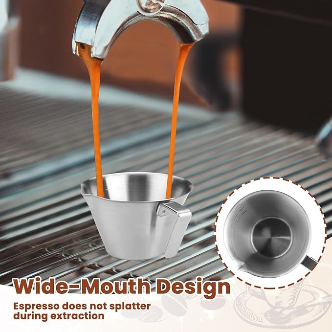 2 Pieces 3.4 Oz/100 ml Espresso Measuring Cups, Stainless Steel Espresso Shot Cups with Handle & Scale, V-Shaped Spout Coffee Pour Pitcher for Barista Cooking Baking Home Office Shop