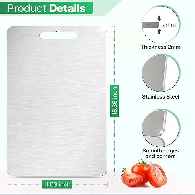 Stainless Steel Cutting Boards for Kitchen - 304 Stainless Steel Food Grade, Double-Sided Non Toxic Cutting Board, Metal Chopping Boards for Meat, Fruit, Vegetables, Easy to Clean, L 15.4" * 11"