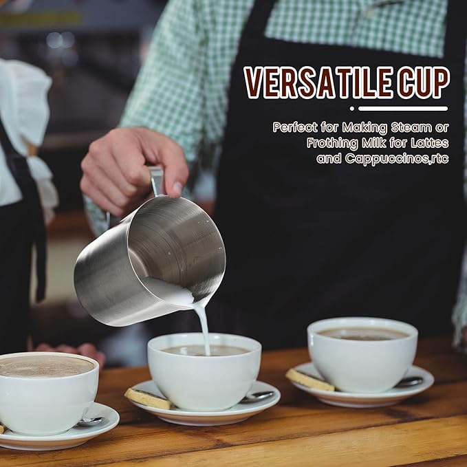 4 Pcs Stainless Steel Pitcher with Handle and Pour Lip 33.8 Oz, 1000 Ml, 4 Cup Metal Liquid Measuring Cup Measuring Jug Milk Frothing Pitcher for Milk Latte Art Water Pouring