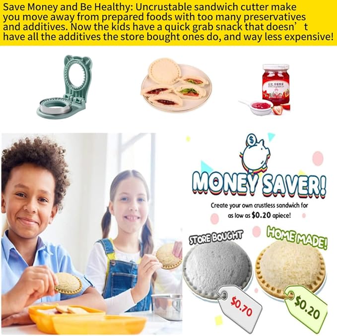 Uncrustable Sandwich Maker, Sandwich Pocket Circle Shape Cutter & Sealer for Kids Breakfast and Lunchboxes, Light Blue, 3.7Inch