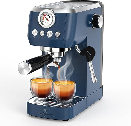 MAttinata Espresso Machine 20 Bar, Espresso Coffee Maker with Professional Milk Frother Steam Wand for Cappuccino & Latte, 49oz Removable Water Tank for Home, Blue