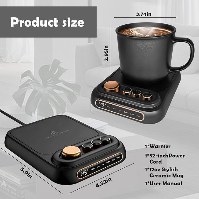 VividLife Smart Coffee Cup Warmer and Mug Set. Suitable for Office Desk. Five Modes for Precise Temperature Control. Intuitive keypad,Intelligent Reservation Warmer Black (Set)