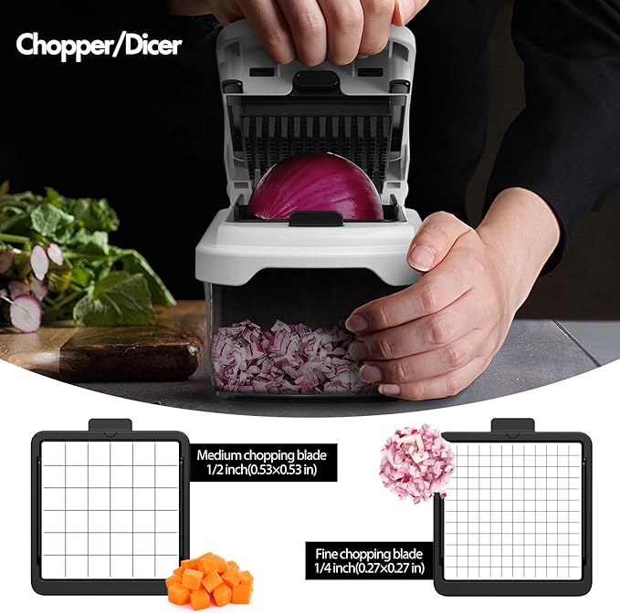 Cambom Vegetable Chopper With Container, Multifunctional Food Chopper Onion & Vegetable Cutter Dicer With 8 Blades, Carrot & Veggie Slicer 12 Blades