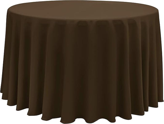 Obstal 210GSM Round Table Cloth, Water Resistance Microfiber Tablecloth, Decorative Fabric Circular Table Cover for Outdoor and Indoor Use (Chocolate, 108 Inch Diameter)