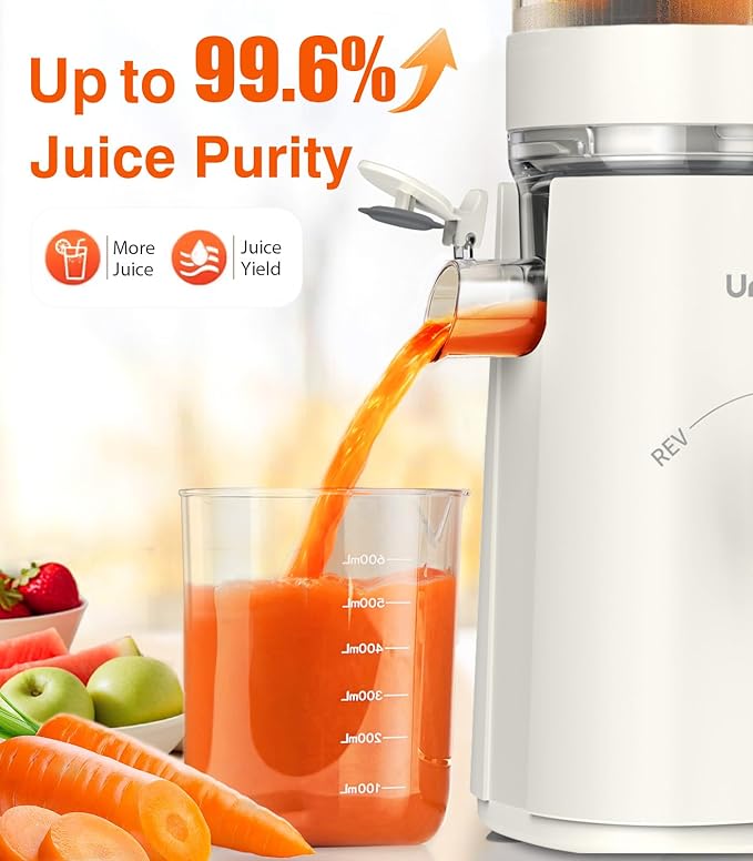 Juicer Machines, 2-in-1 Cold Press Juicer for Juice & Sorbet, suit for Vegetable and Fruit with 5-Inch Wide Chute, Powerful Masticating//High-Yield High Nutrients/Rev Mode/Easier Clean (Off-white)