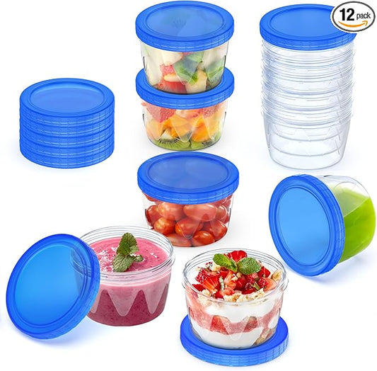 Reusable Freezer Storage Containers [UNIQUE INNOVATIVE DESIGN] 12 Pack-17 Oz Arrow Indicates Easy Opening and Closing of Lid Microwave and Dishwasher Safe,Soup Containers for Oats/Salad