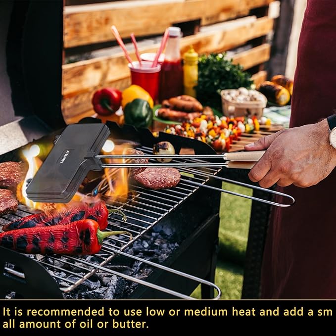Large - Sized Sandwich Baking Tray with Interchangeable Handles - Perfect for Home & Outdoor, Campfire Sandwich & Hobo Pie Maker, Breakfast Skillet