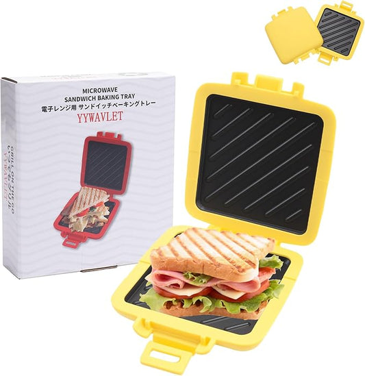 Microwave Sandwich Maker, Heat-Resistant Silicone Rubber Shell, Advanced HeatWave Technology, Non-Stick Plates, Easy to Clean, Makes Toast, Sandwiches, Paninis, and Patties (Yellow)