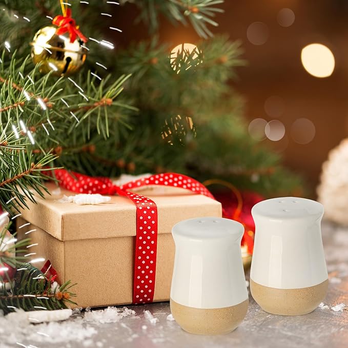 Hasense Salt and Pepper Shakers, Ceramic Salt Shaker set of 2, Cute Spice Sugar Shaker for Countertop, Farmhouse Salt Pepper Container Set for Home Kitchen Wedding Decor, 2 Piece(White)