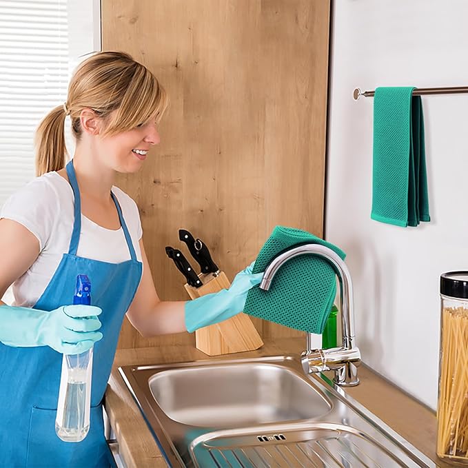 Kitinjoy 100% Cotton Waffle Weave Kitchen Towels, 8-Pack Super Soft and Absorbent Dish Towels for Drying Dishes, Kitchen Hand Towels, 13 in x 28 in, Teal