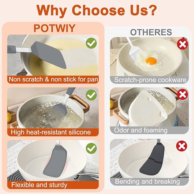 Silicone Spatula, 13 x 3.2 In, 600°F Heat Resistant Kitchen Spatula, BPA Free, Flexible Turner For Non Stick Frying Pan, Cooking, Flipping Egg and Pancake, Dishwasher Safe (Gray)