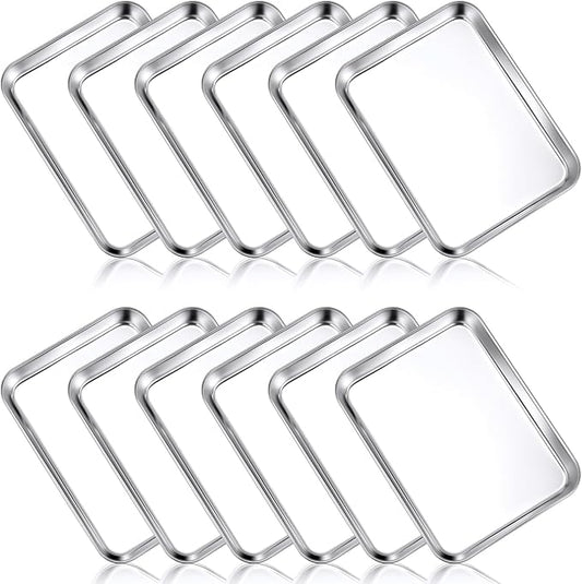 Mimorou 12 Pcs Baking Sheet Stainless Steel Cookie Small Metal Sheet Pans Professional Rectangle Oven Trays Kitchen Baking Cooking Oven and Toaster, Dishwasher Safe