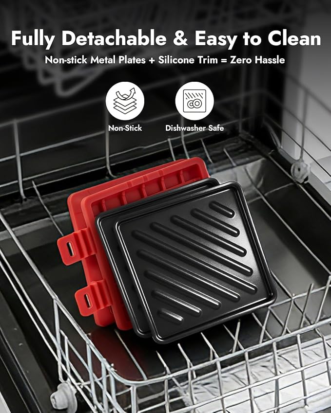 Metal-Enhanced Microwave Sandwich Press - Quick 4-Minute Panini, Grilled Cheese Maker, Detachable for Easy Cleaning, Includes Brush