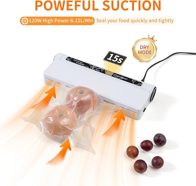 Food Vacuum Sealer Machine – Home Use Preservation Sealer, One-Touch Operation, Dry & Wet Modes, Extends Food Freshness,Digital Countdown Timer, Compact, Includes 40 Vacuum Bags