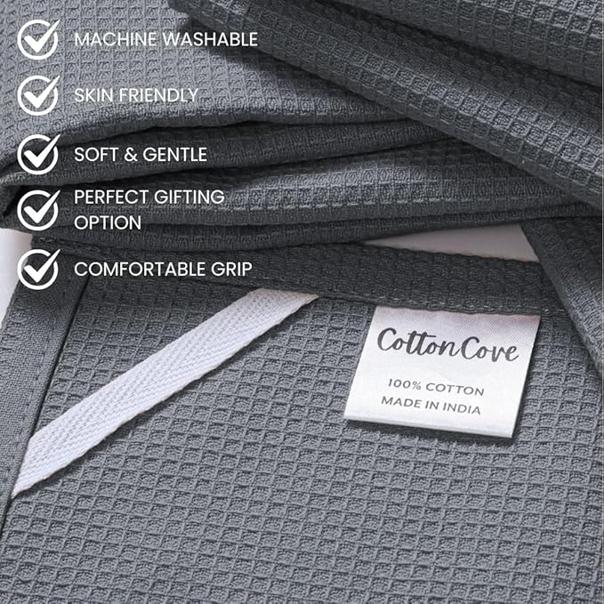 Waffle Kitchen Towels Large 16x26 inch 100% Cotton Set of 4 - Soft Absorbent Washable Tea Towel for Kitchen - Dish Cloths Quick Drying - 320 GSM Quality Dish Towel Grey