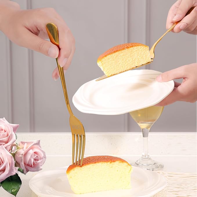 GURUDAR Wedding Cake Knife and Server Set with Forks for Bride and Groom, 4 Pieces Mr and Mrs Wedding Cake Cutting Set For Bridal Shower Gifts Couple Engagement Birthday Anniversary, Gold
