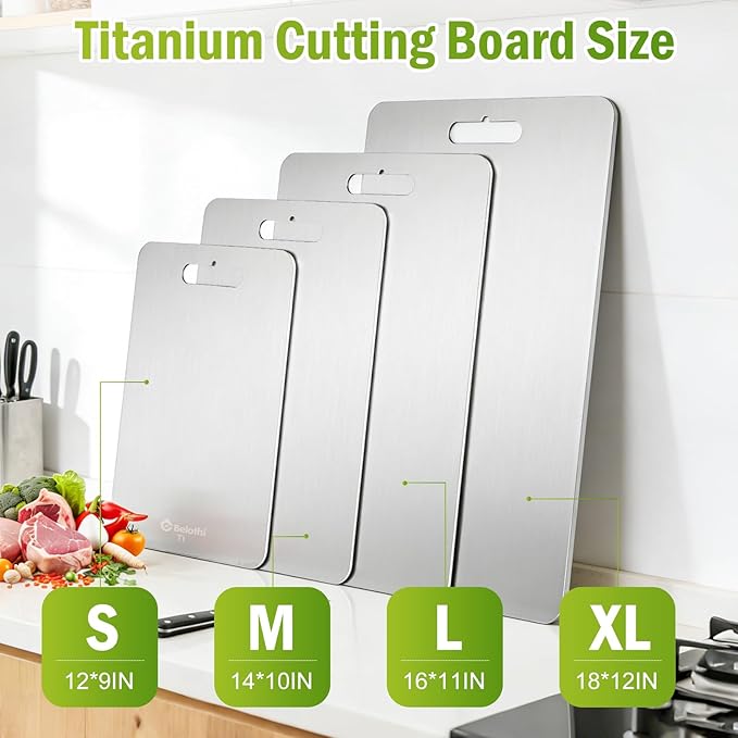 Titanium Cutting Board, 100% Pure Titanium Cutting Boards for Kitchen, Dishwasher Safe Chopping Board, Double Side Designed for Separating Raw Meat, Fruits and Vegetables,Odor Resistant(12"L x 9"W)