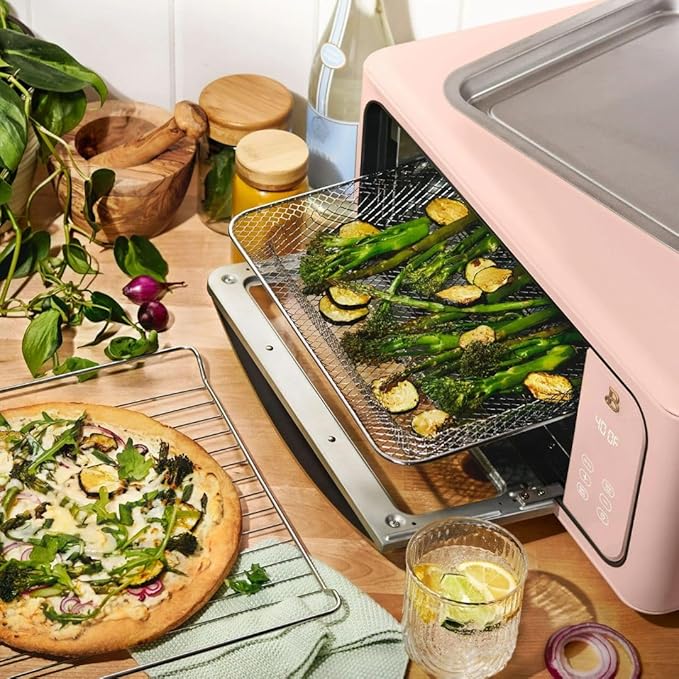 Beautiful by Drew Infrared Air Fry Toaster Oven 1800W with 9-Slice Capacity and Multi-Function Cooking (Rose)
