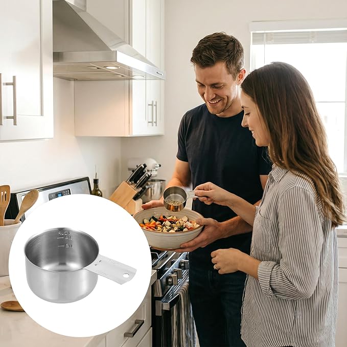4 Pack 1 Cup Stainless Steel Measuring Cup Metal Measuring Cups with Handle Kitchen Cooking Gadgets Rice Measuring Cup for Wet and Dry Ingredients (240 ml | 240 cc | 8 oz)