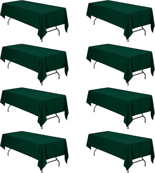 BRILLMAX 8 Pack Hunter Green Tablecloths 60 x 126 Inch for 8ft Rectangle Tables - 150 GSM Polyester Fabric, 15" Standard Drop, Water, Stain & Wrinkle Resistant Cloth Cover for Wedding Dining Buffet