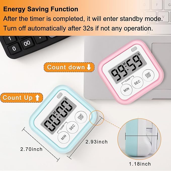 Timer, Kitchen Timers for Cooking Classroom Timer for Kids Teachers Digital Magnetic Timers 2 Pack, Blue