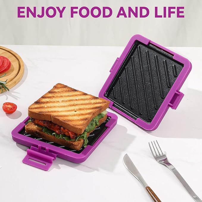 Microwave Toastie Sandwich Maker, Nonstick Plate Panini Maker, Versatile Wireless Small Toaster, Toastie Safe in Microwave Oven, Dishwasher Safe, Fast Cooking for Breakfast, Snacks, Purple