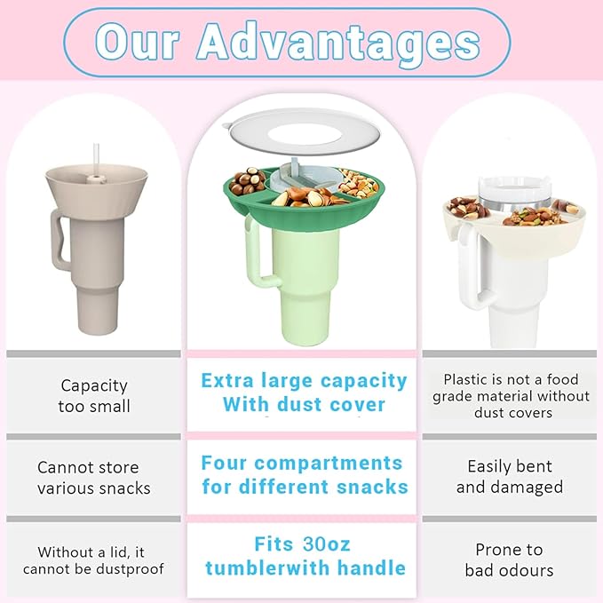 Snack Bowl for Stanley Cup, Silicone Snack Tray with Lid Compatible with Stanley Cup 30 oz, Reusable Snack Ring Suitable for Car Cup Holder, Home, Outdoor, Cup Accessories (1Pcs, Blue)