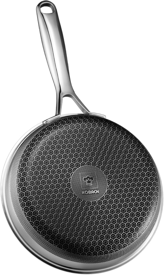 KOBACH 8in+Lid Nonstick Frying Pan - Stainless Steel Skillet, Dishwasher & Oven Safe, Compatible with Induction & Gas Stoves, Non-Toxic & Easy to Clean