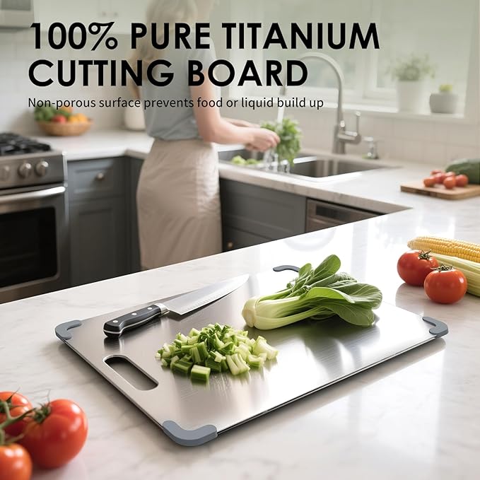 Premium Pure Cut Titanium Cutting Board – Dual‑Sided, Non‑Toxic, Non‑Slip & Dishwasher Safe – Ideal Titanium Cutting Boards for Kitchen