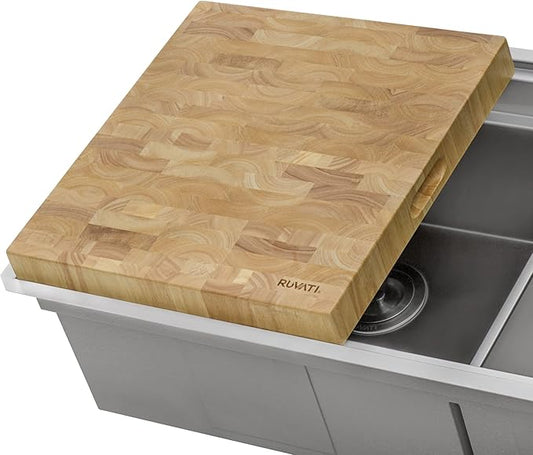 Ruvati 17 x 16 x 2 inch thick End-Grain French Oak Butcher Block Solid Wood Large Cutting Board - RVA2445OAK