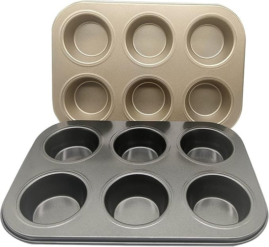 Bakehope Muffin Tins 6-Cups Nonstick Carbon Steel Standard Cupcake Pans, Set of 2