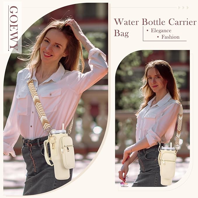 Water Bottle Carrier Bag for Stanley 40/30 oz Tumbler with Phone Pocket Neoprene Water Bottle Holder with Shoulder & Handheld Strap Stanley Cup Accessories