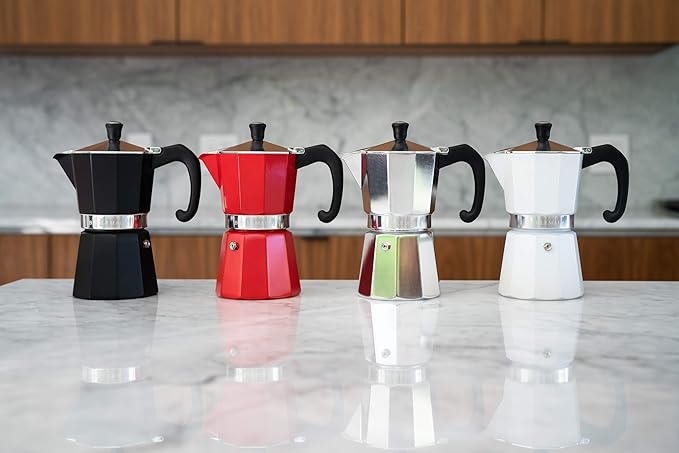 Bellemain Stovetop Espresso Maker | Italian Moka Pot Espresso Maker, Classic Aluminum Design Mocha Pot for Home Brewing & Camping | Easy to Use & Clean - 3-Cup, Red