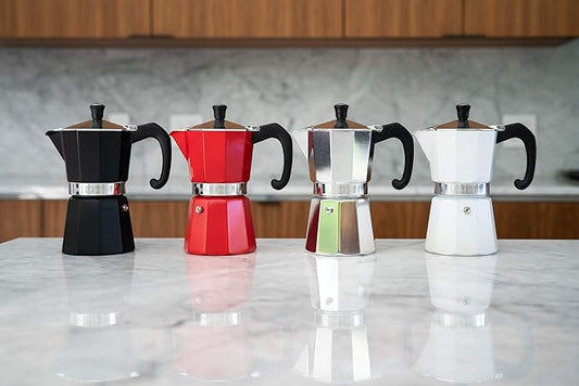 Bellemain Stovetop Espresso Maker | Italian Moka Pot Espresso Maker, Classic Aluminum Design Mocha Pot for Home Brewing & Camping | Easy to Use & Clean - 6-Cup, White