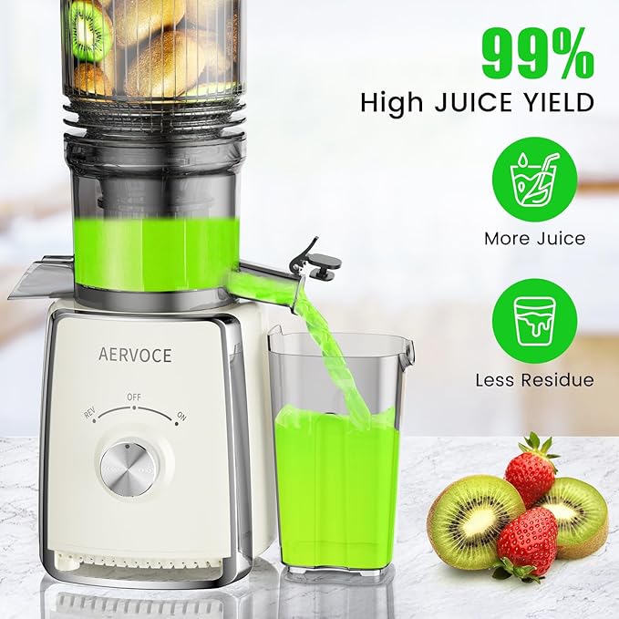 AERVOCE Cold Press Juicer Machines - Masticating Juicer Machines With 5.3'' Large Feed Chute,300W High Juice Yield,800ml Two Cups, Slow Juicers Extractor Easy To Clean