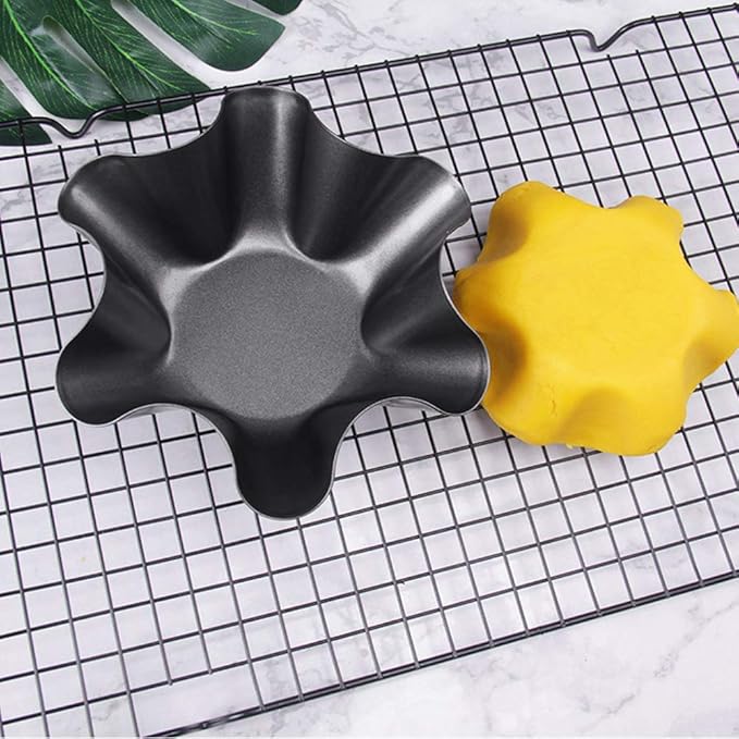 Tortilla Pan Set - 6 Pack Carbon Steel Non-Stick Taco Salad Bowl Tortilla Shell Maker Black Baking Pans with a Silicone Potholder and a Basting Brush (Large)