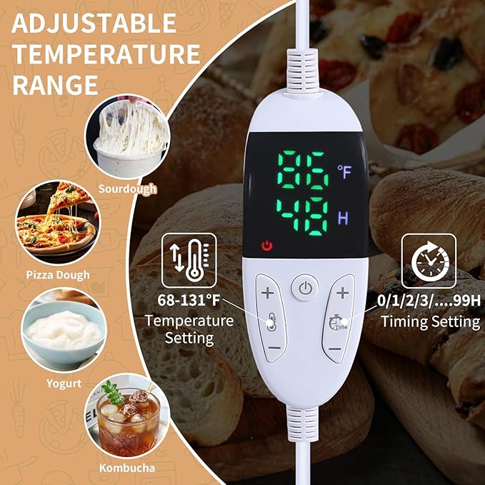 Amalflorid Folding Bread Proofing Box, Dough Proofer with 68-131℉ Temp Control & 99H Timer, Proofing Box for Sourdough, Bread, Yogurt, Kombucha, Space-Saving & 6-Layer Fabric