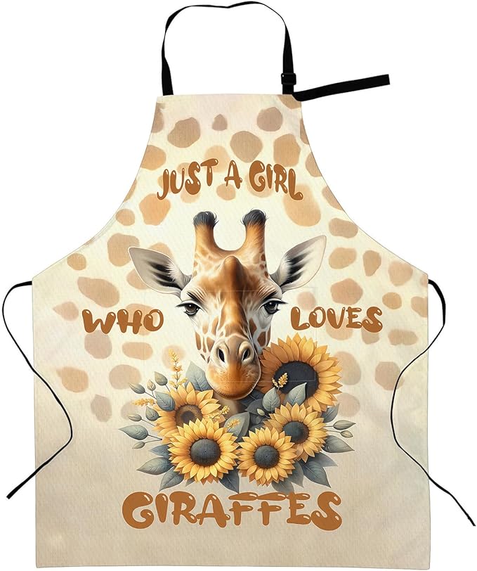 Cute Giraffe Apron with Adjustable Neck Strap,Just a Girl Who Loves Giraffes Kitchen Aprons with 2 Pockets for Women,28x33in,Oxford Fabric,Gifts for Wife Mom,For Chef Cooking Baking Gardening