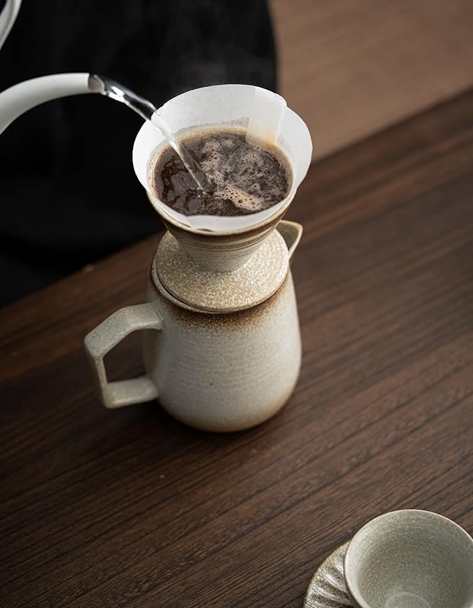 HYAXGM Pour Over Coffee Maker,Ceramic Coffee Maker With 100 pcs Paper Filter，16oz/480ml Pour Over Coffee Dripper (Off White)